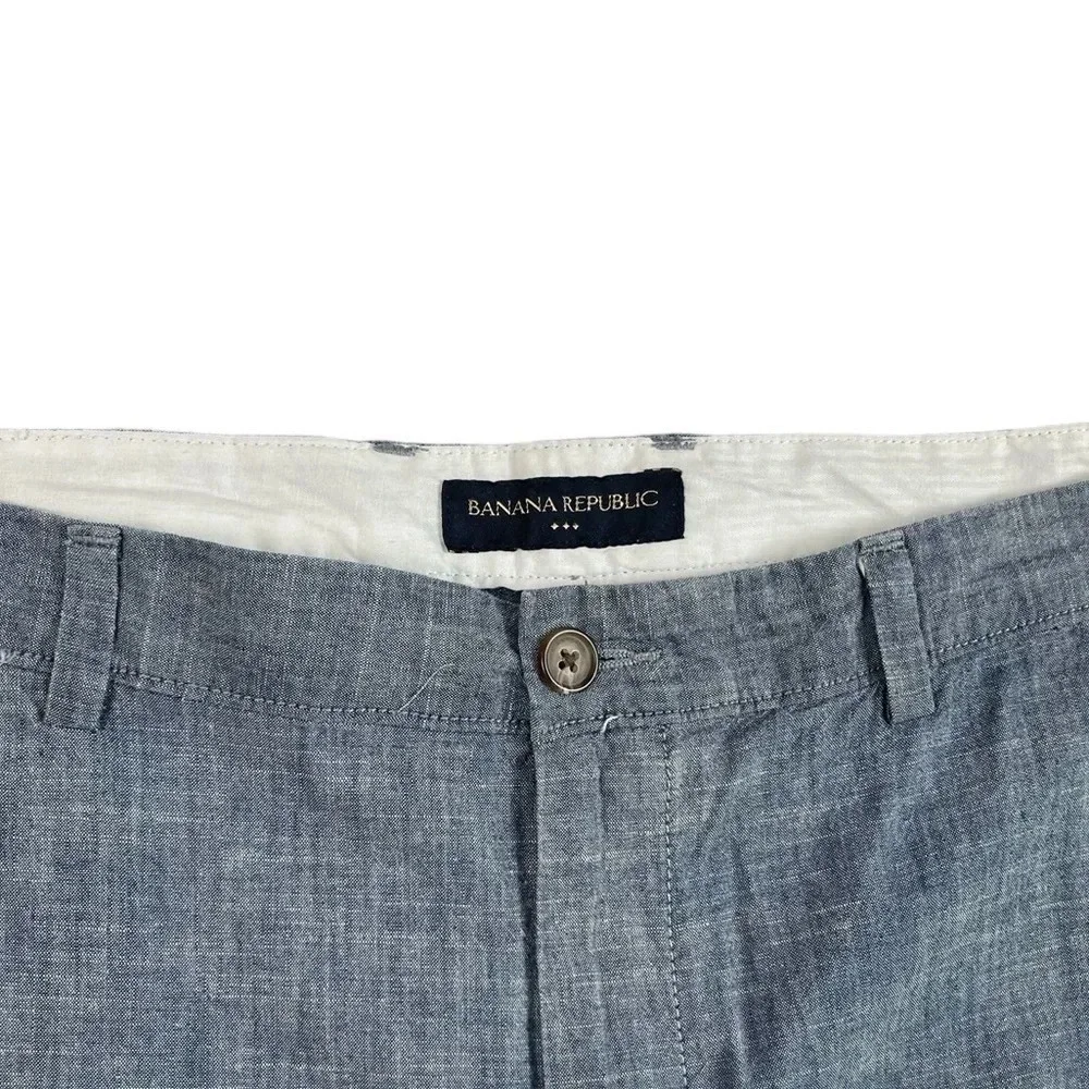 SH357 Mens Banana Republic Preppy Chambray Flat Front Chino Shorts 38